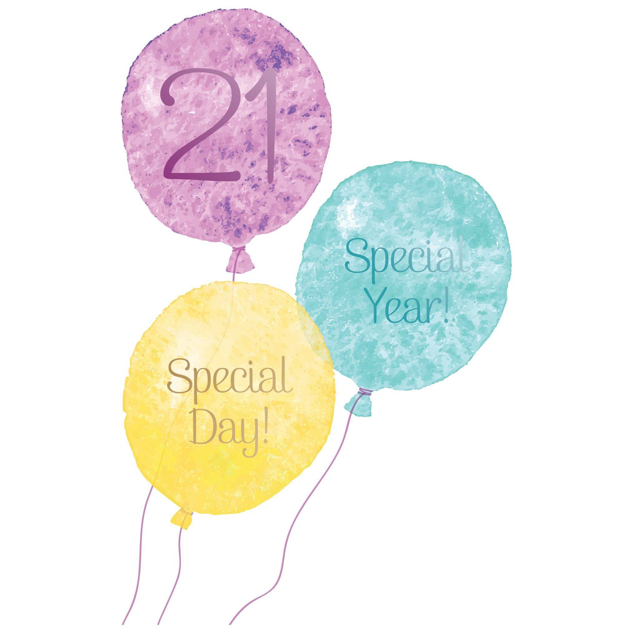Colorful watercolor balloon trio birthday card from Pictura featuring vibrant balloon illustrations on a white background.